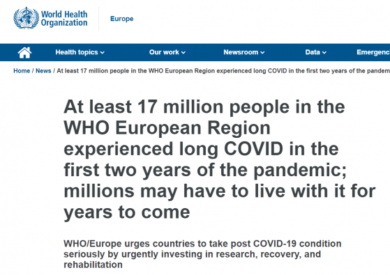 世卫最新报告：前两年欧洲至少有1700万人经历了“长新冠”之苦