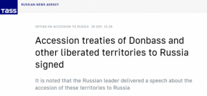 Read more about the article 普京签署四地加入俄罗斯的条约 并承诺尽一切可能捍卫这些地区 提供者 财联社