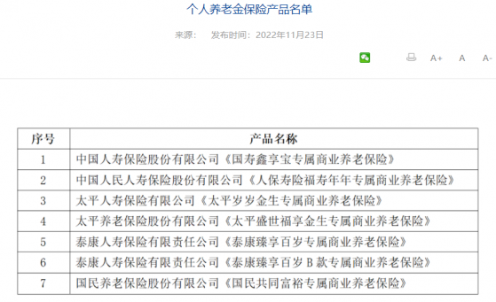 首批个人养老金保险产品名单披露 包含6家公司的7款产品