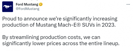 效仿特斯拉 福特下调了电动野马Mach-E系列的价格