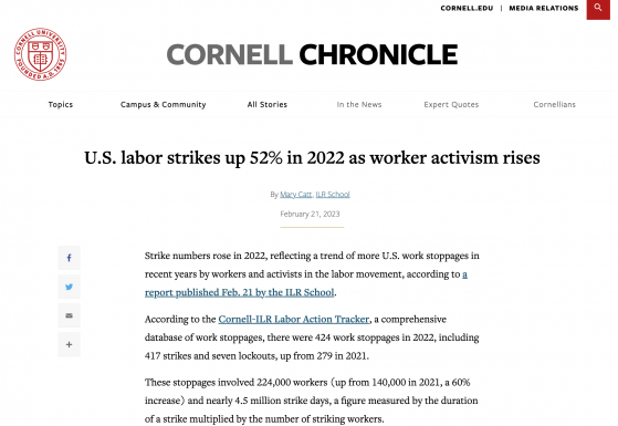 高通胀激化社会矛盾！康奈尔大学：2022年美国罢工事件猛增52%