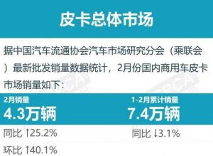 Read more about the article 乘联会：2月份皮卡市场销售同比增长25.2%至4.3万辆 处于近5年的高位水平 提供者 智通财经