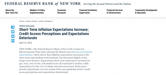 纽约联储调查：短期通胀预期和申请贷款难度双双“爆红灯”