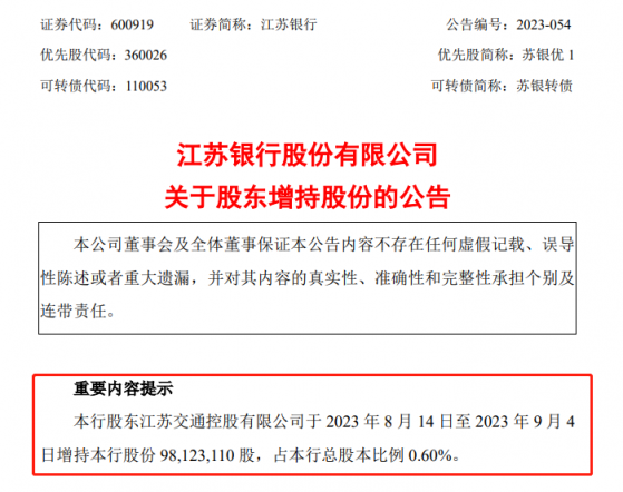 再融资新规后的新变化？江苏银行、西安银行同日发布增持公告，一周内两大股东增持江苏银行