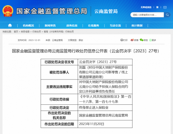 终身禁业！大地财险分公司渠道经理职务侵占近400万被判刑，保险业今年红牌罚下已达10人